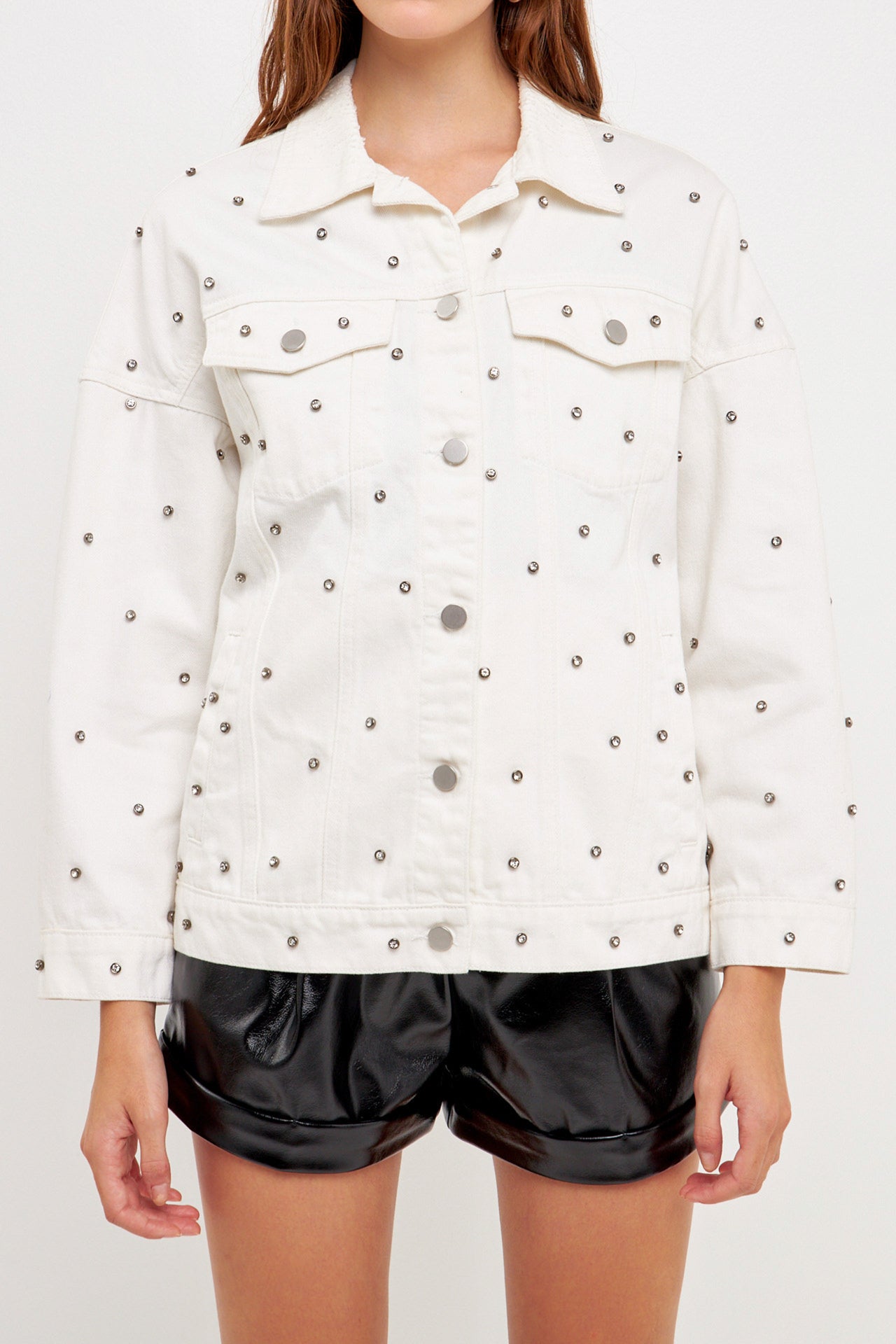 White polka 2024 dot denim jacket