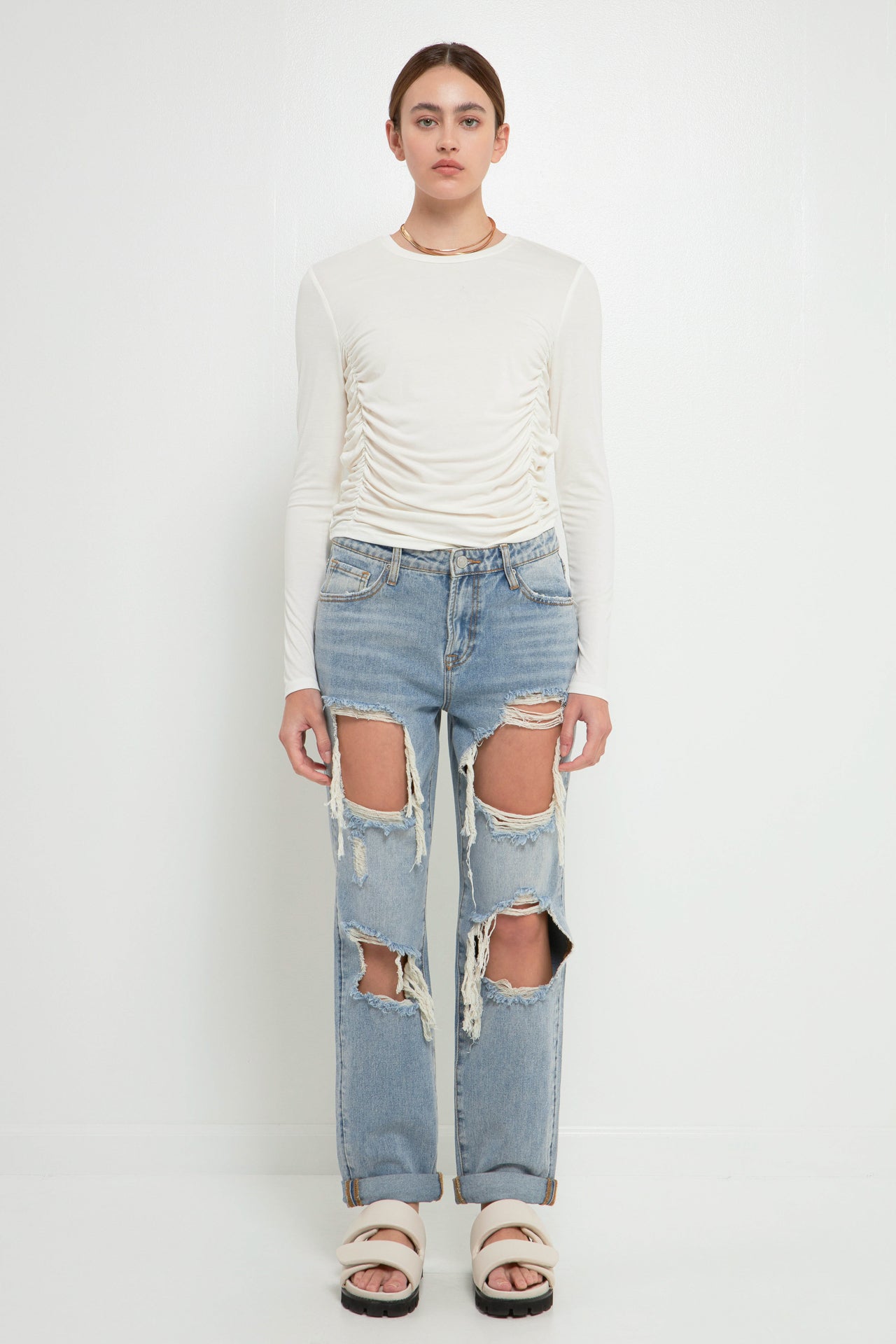 GREY LAB-Ruched Side Knit Top-TOPS available at Objectrare