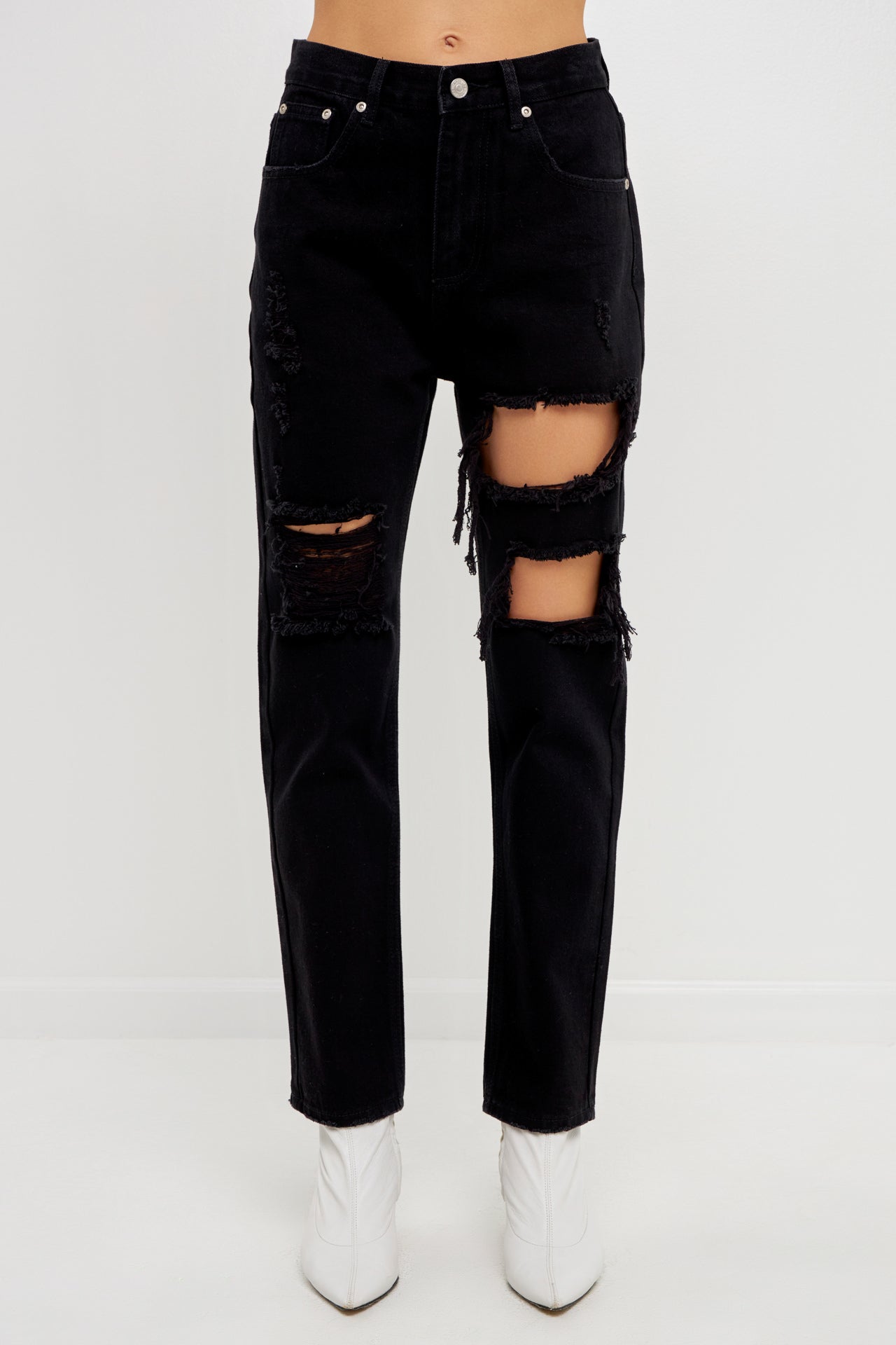 GREY LAB-High-Waisted Ripped Straight Leg Jeans-JEANS available at Objectrare