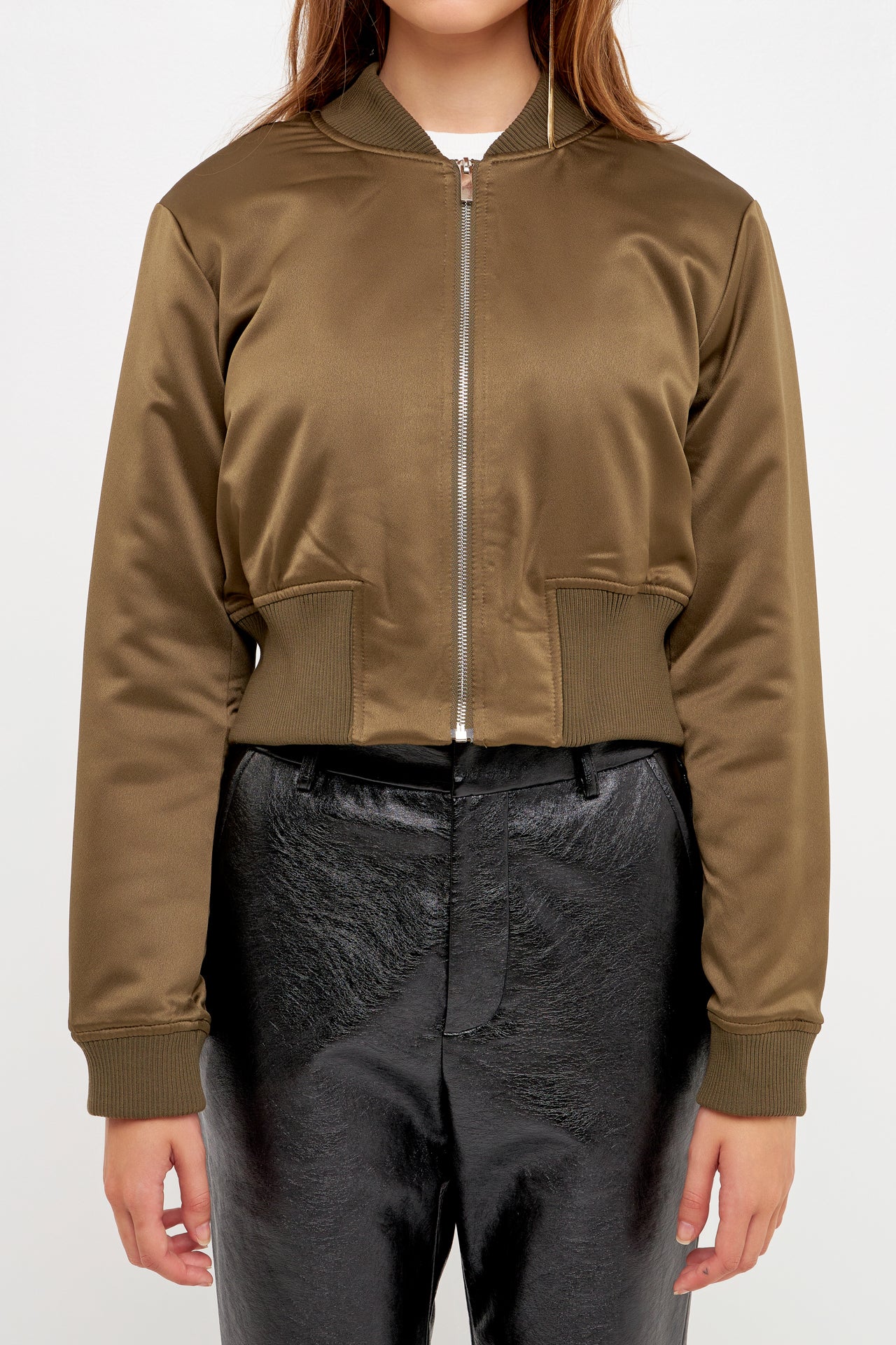 GREY LAB-Cropped Satin Effect Bomber Jacket-JACKETS available at Objectrare