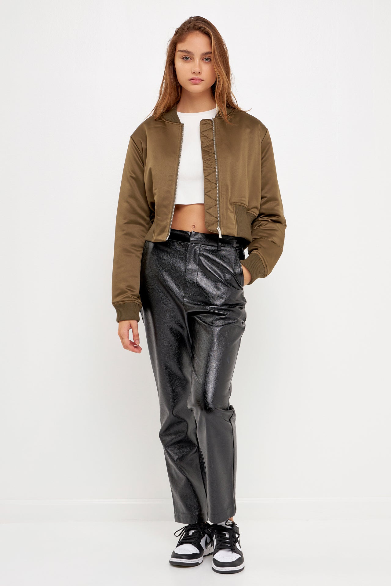 GREY LAB-Cropped Satin Effect Bomber Jacket-JACKETS available at Objectrare