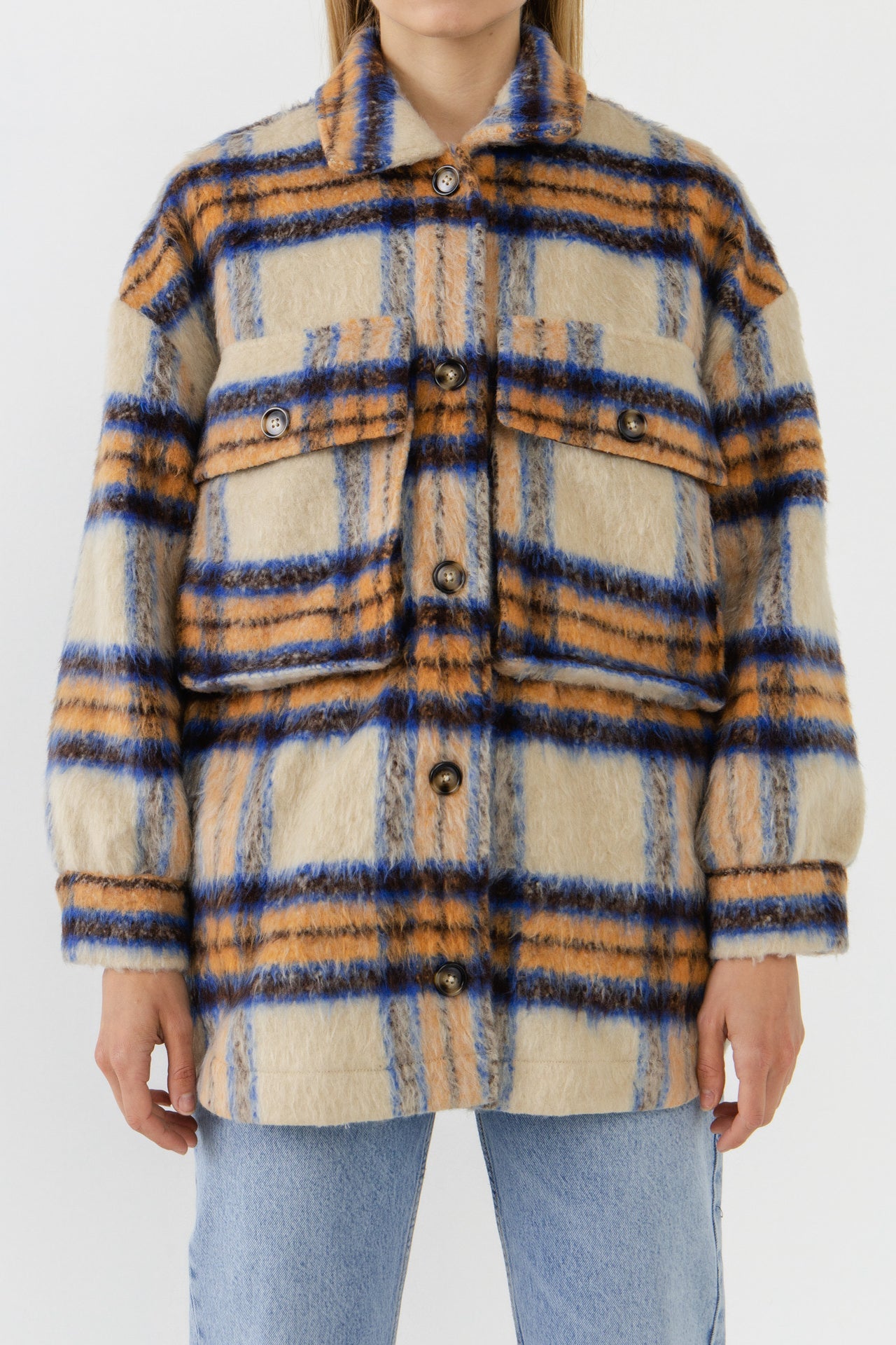 GREY LAB-Oversized Plaid Shacket with Pockets-COATS available at Objectrare