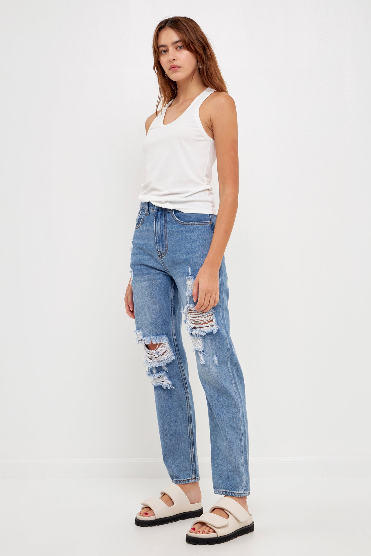 GREY LAB-Distressed Straight Leg Jeans-JEANS available at Objectrare