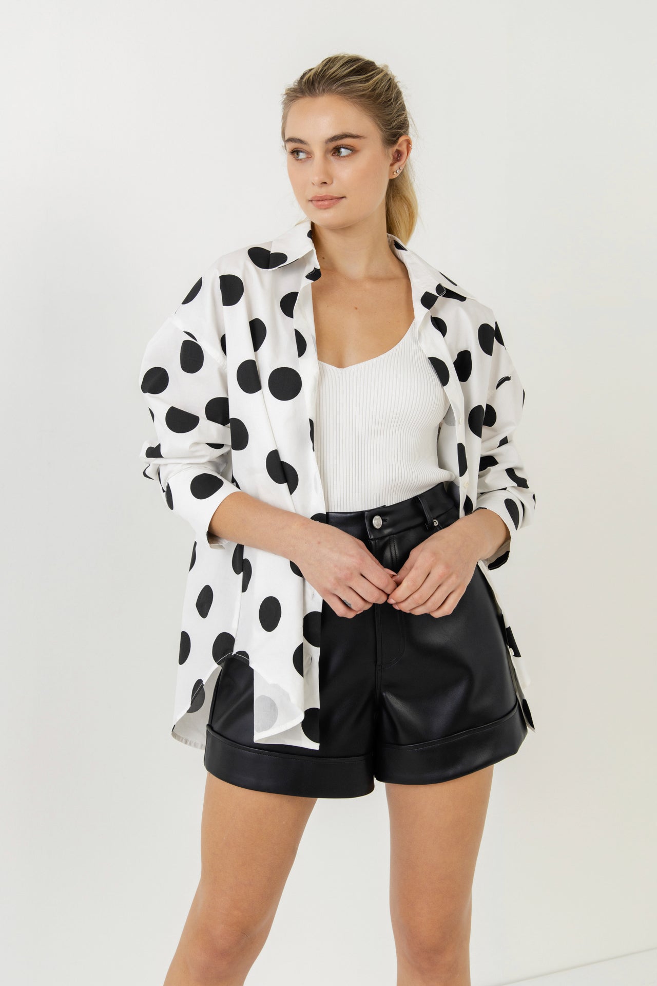 GREY LAB-Oversized Polka Dotted Shirt-TOPS available at Objectrare
