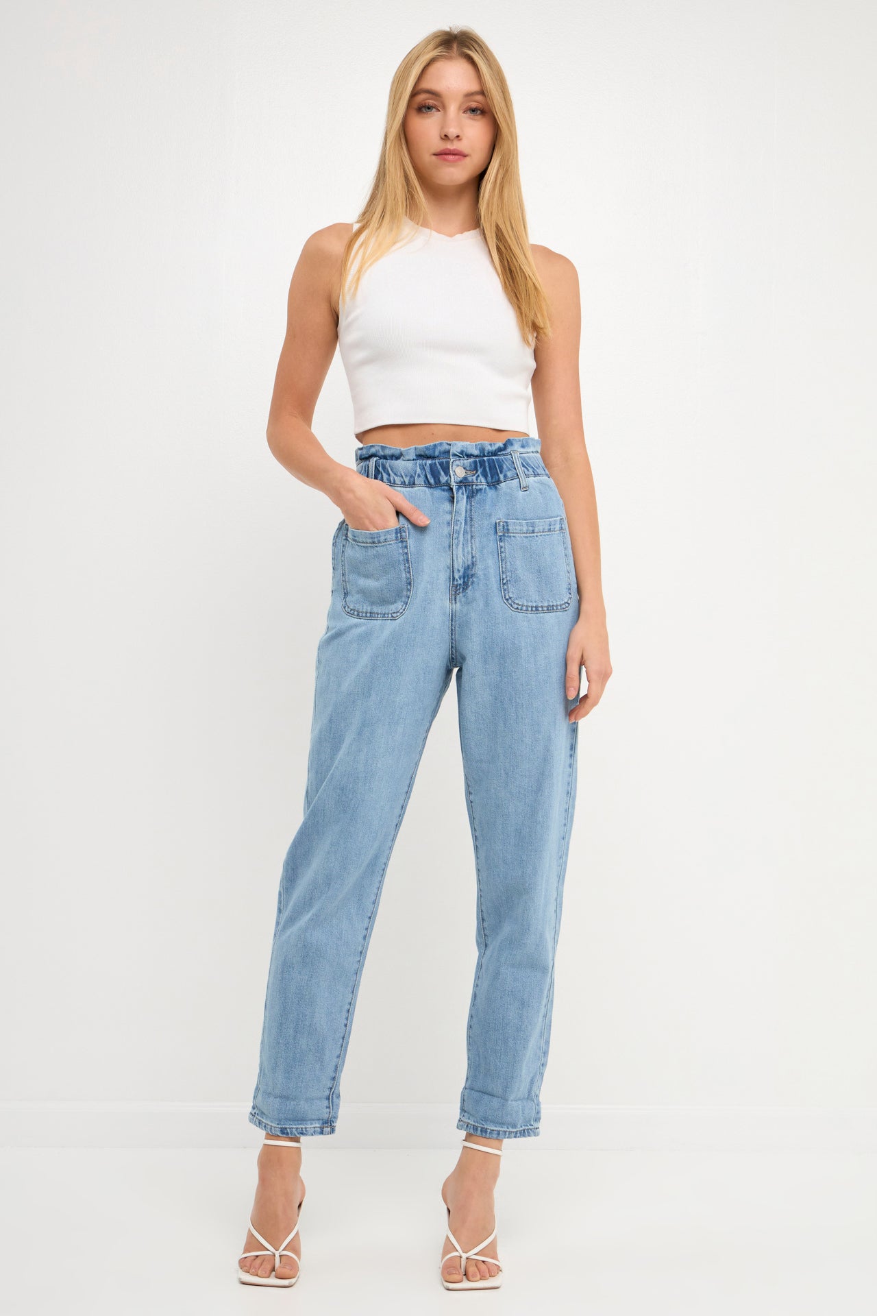 GREY LAB-Paperbag Waist Jeans-DENIM available at Objectrare