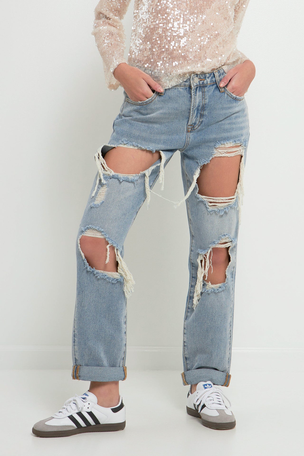 GREY LAB-Distressed Denim-JEANS available at Objectrare
