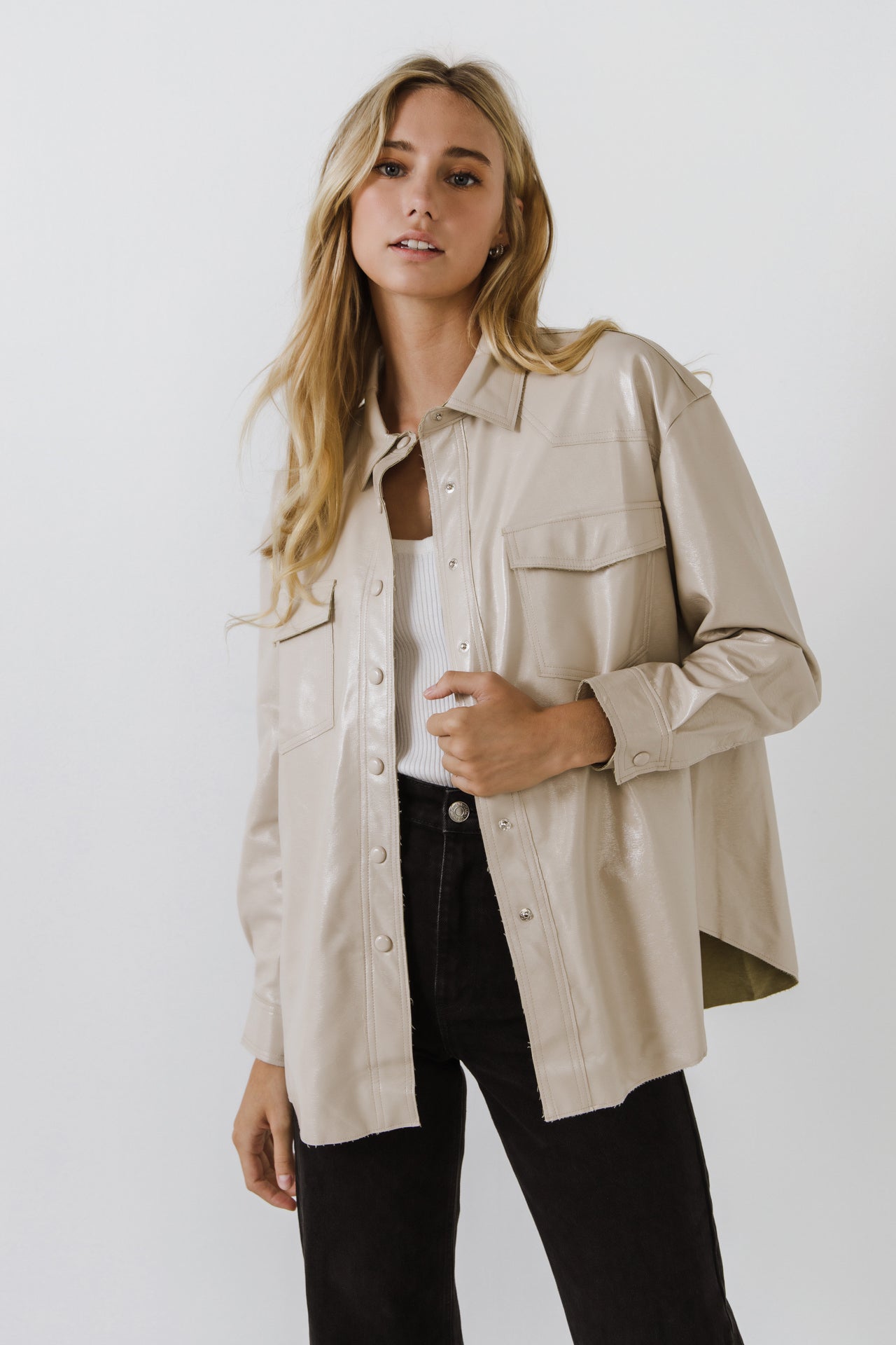 GREY LAB - Pu Button Down Jacket - JACKETS available at Objectrare