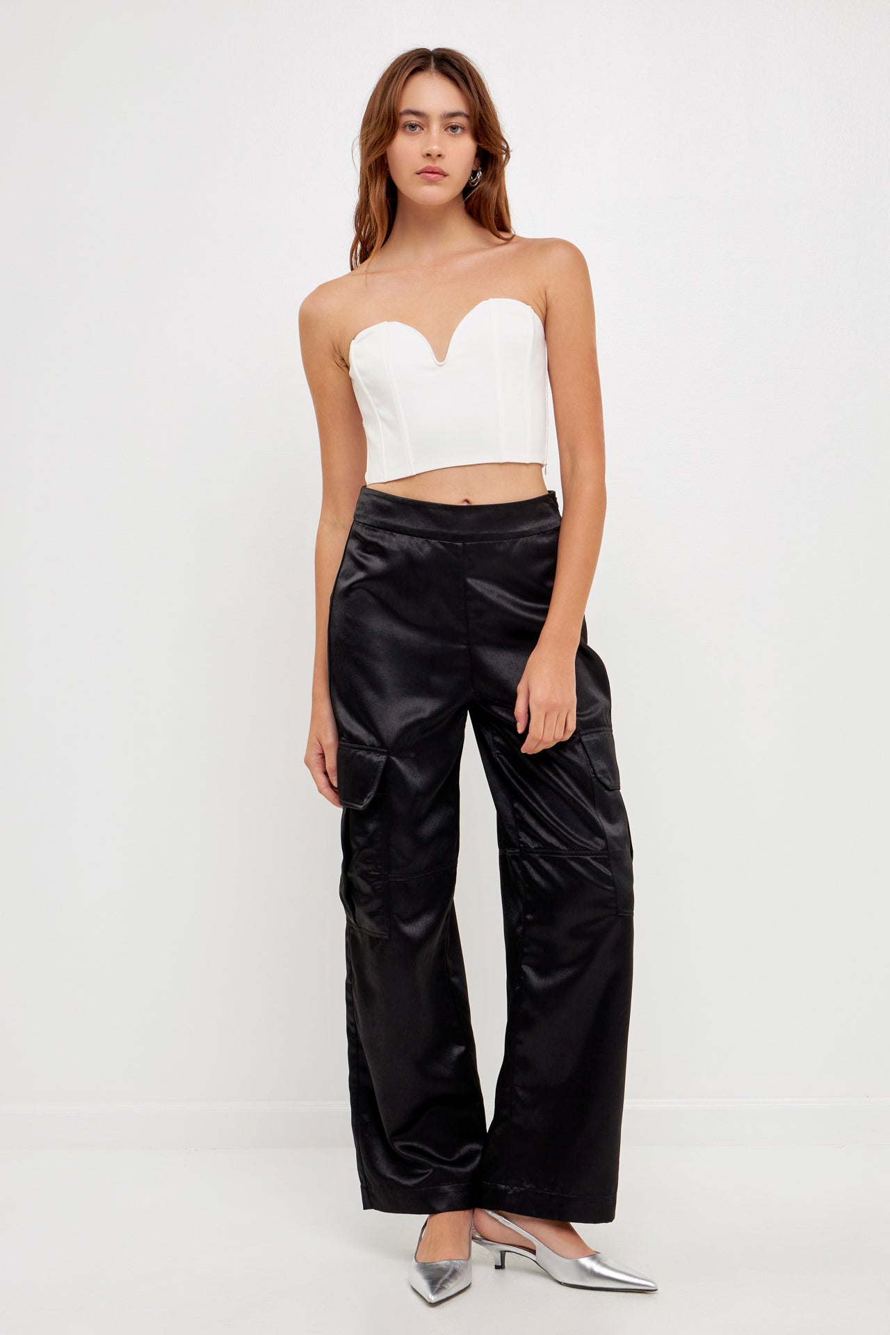 GREY LAB-Straight-Leg Satin Cargo Pants-PANTS available at Objectrare