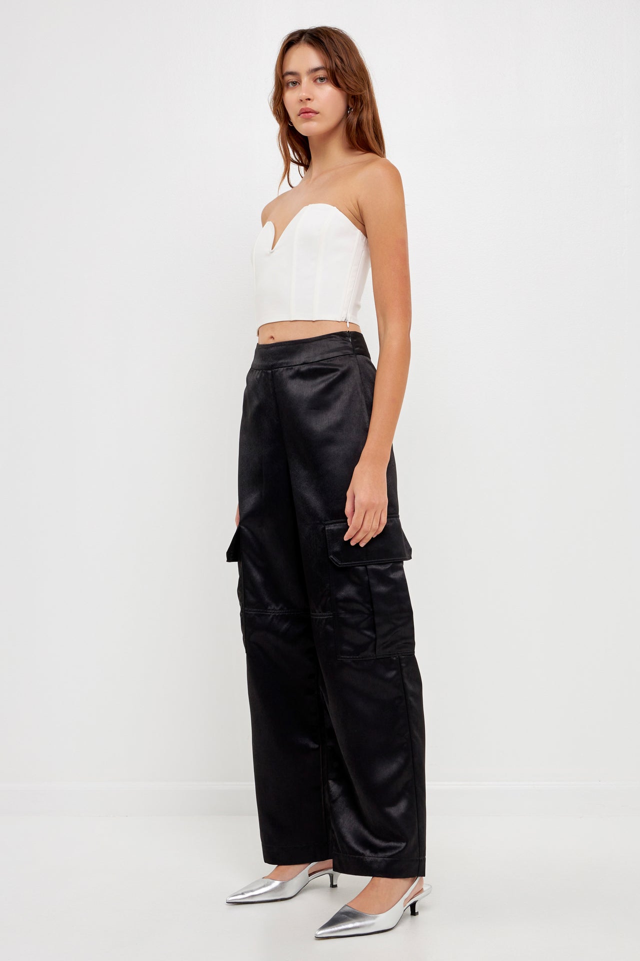 GREY LAB-Straight-Leg Satin Cargo Pants-PANTS available at Objectrare