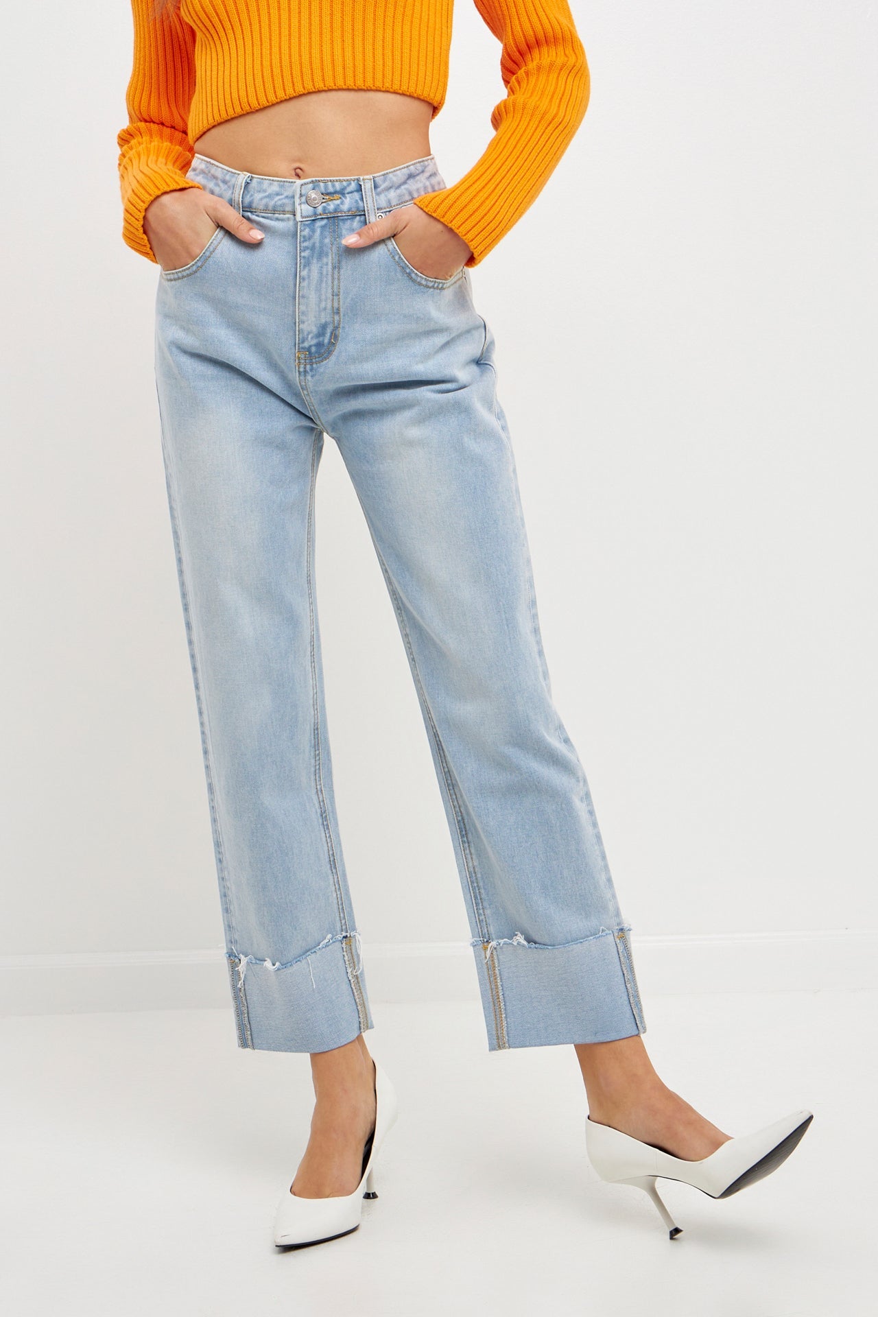 GREY LAB-Turn Over Hem Regular Fit Jeans-JEANS available at Objectrare