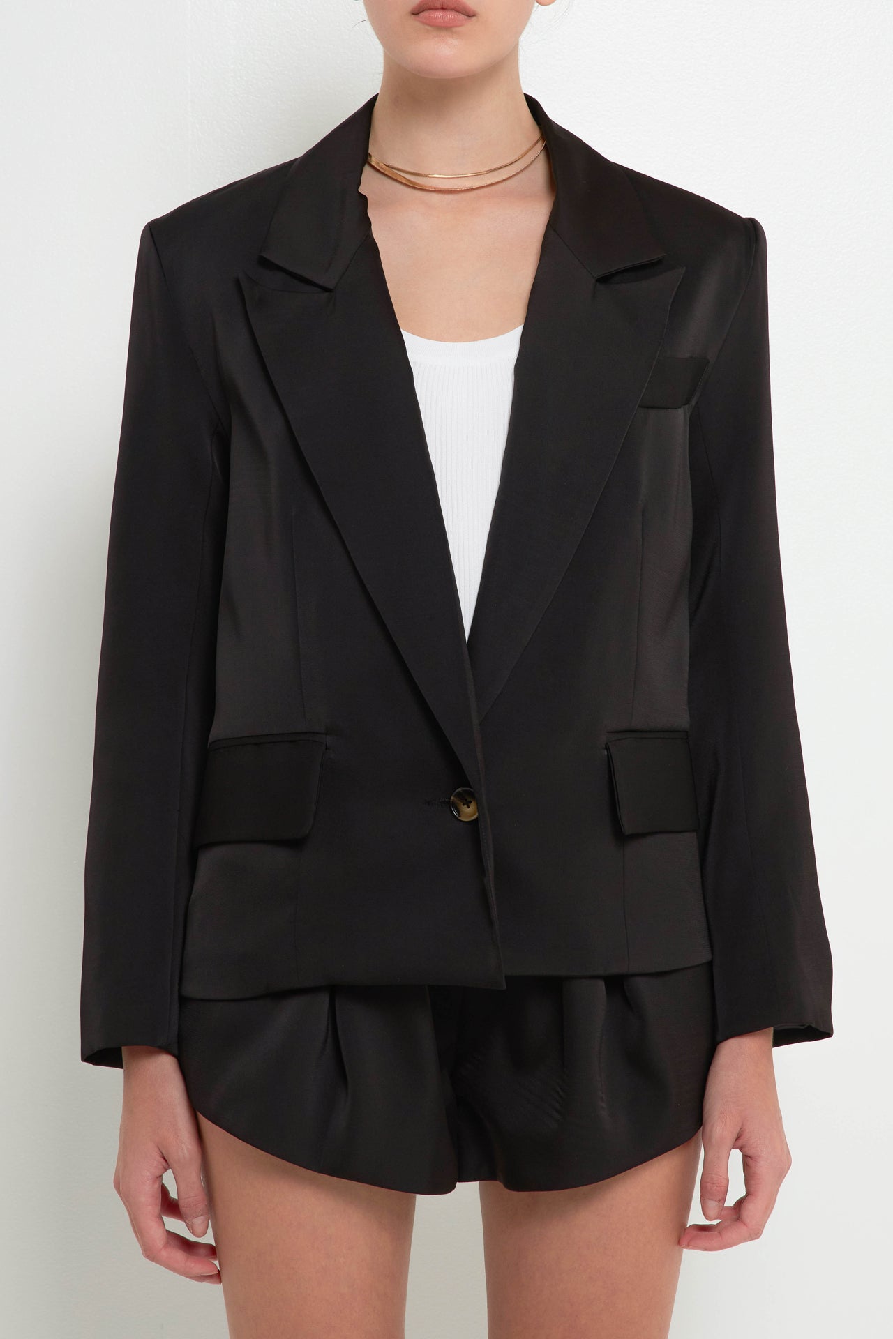 GREY LAB-One Button Satin Blazer-BLAZERS available at Objectrare