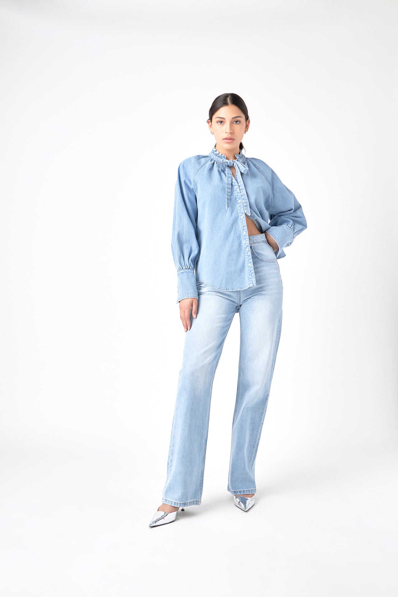 GREY LAB-Denim Shirt with Tie-SHIRTS & BLOUSES available at Objectrare